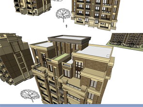 多层住宅欧式小区全景SU模型设计图 从库藏资源到BIM技术开发应用